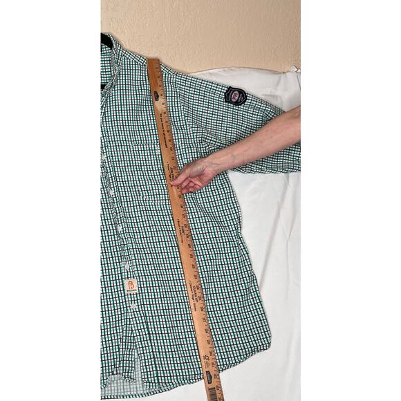 Bocomal size Xl-long shirt button down blue/green plaid flame resistant workwear - Picture 6 of 8